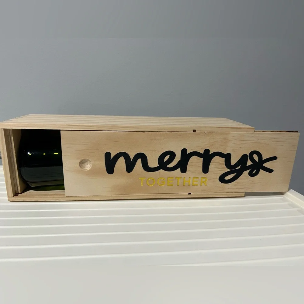 Merry Together Wooden Wine Gift Box- Black and Gold